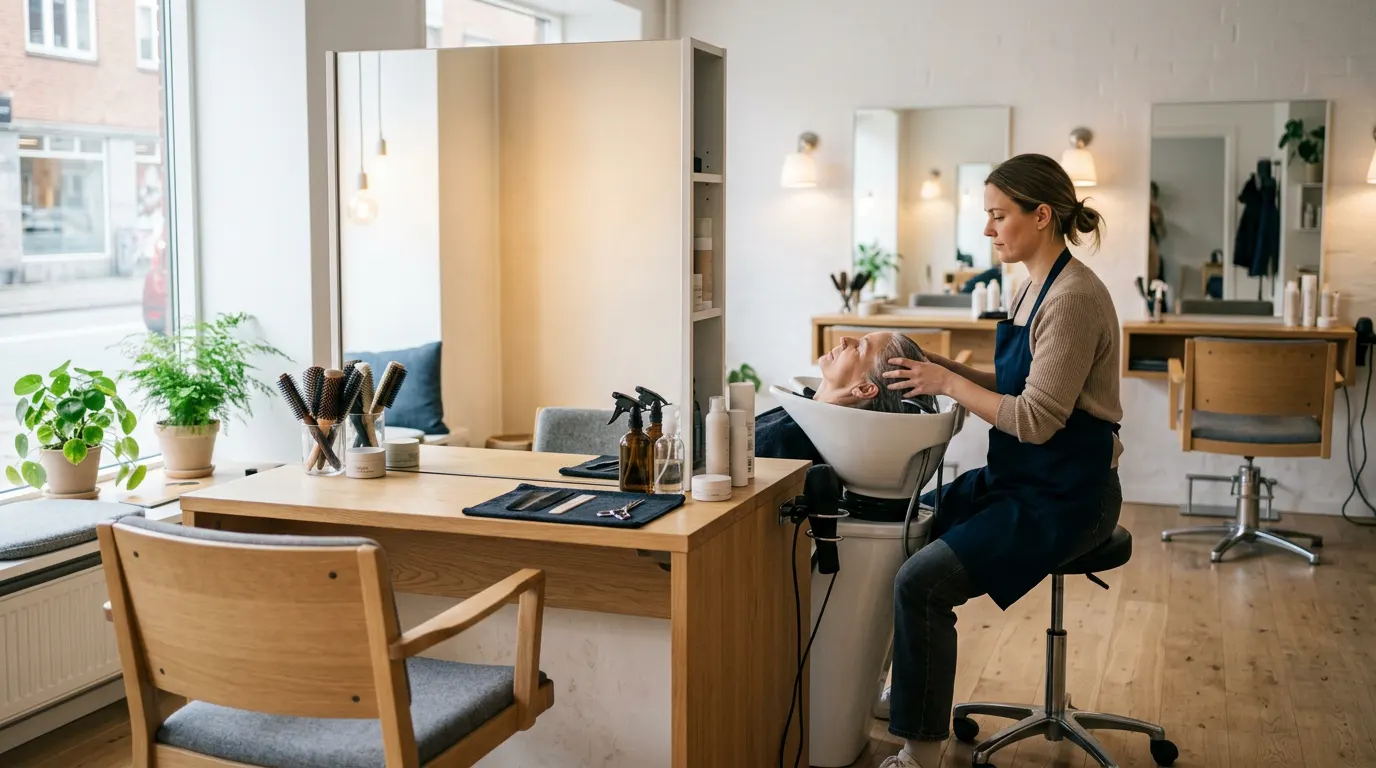 Företagslån till frisör och salong Ljus, modern salong med behandlingsstol och speglar