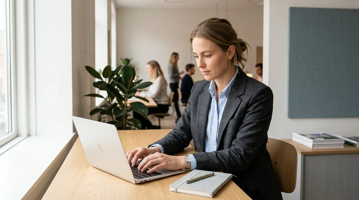 Företagslån till konsultföretag Konsult arbetar vid laptop i en lugn kontorsmiljö
